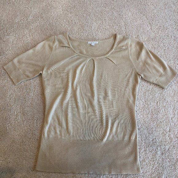 New York & Company Tops - New York & Company Short-sleeve Scoop Neckline Acrylic Light Tan Top Blouse